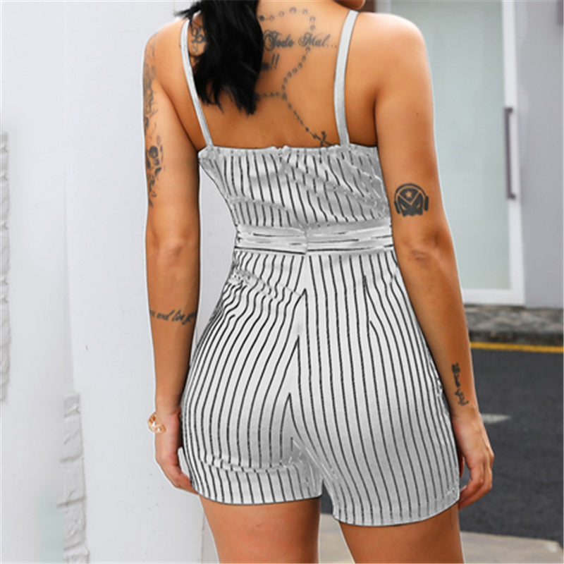 2019 New Style Fashion Sexy Ladies Women Clubwear Playsuit Party Jumpsuit Romper Stripe Casual Skinny Sleeveless Short Playsuit