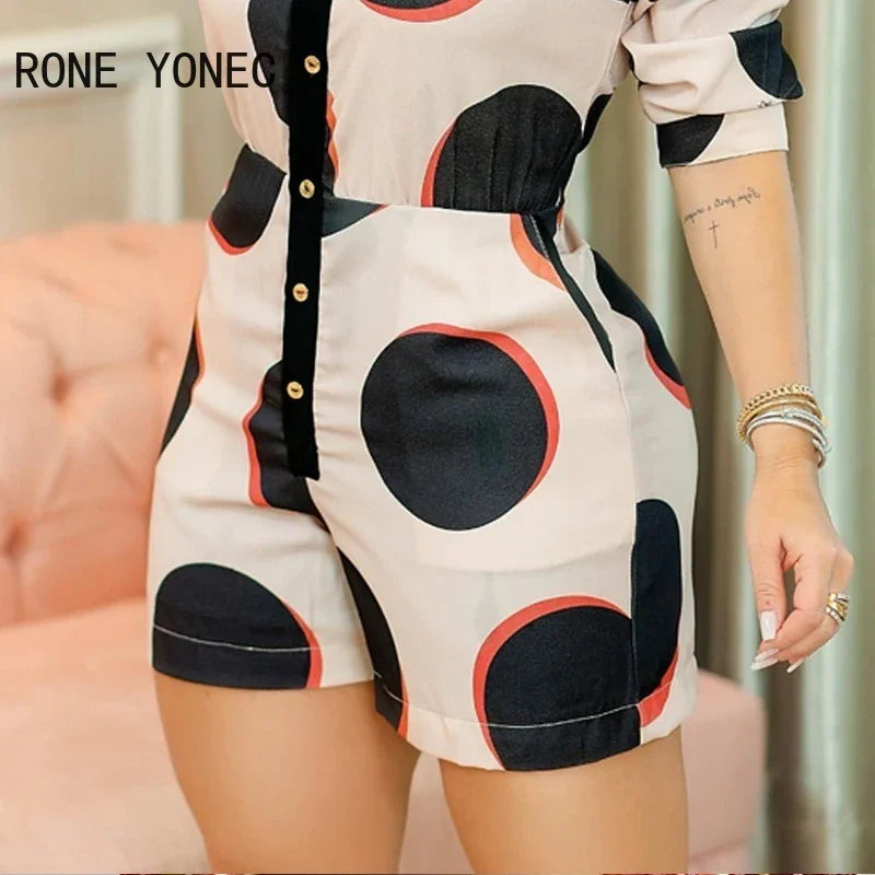 Women Polkadot Print Colorblock Button Front Romper Casual Summer Romper Women Jumpsuits