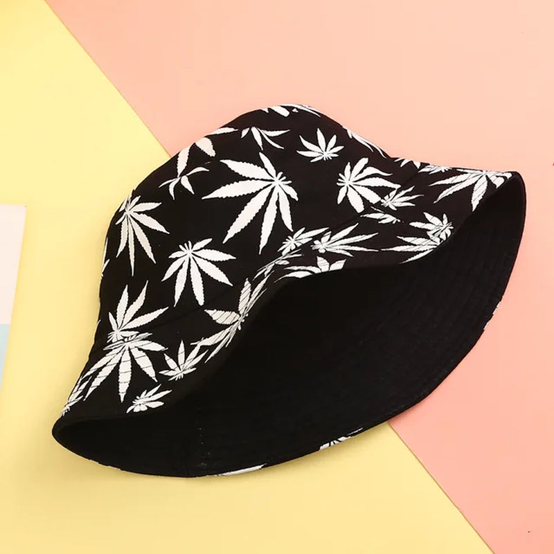 Double Side Bucket Hats Leaf Fisherman Hat Printing Basin Hat Pure Cotton Hat Outdoor Fishing Hat Tourism