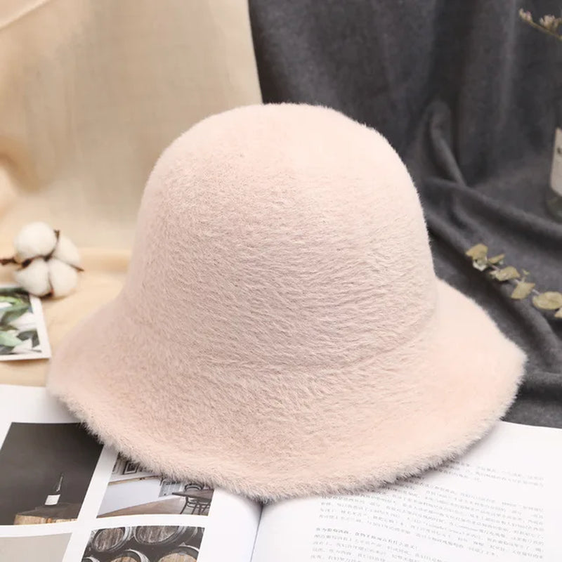 Fashion Winter Hat for Women Fur Bucket Warm Caps Dome Panama Black White Vintage Fisherman Bucket Hats Шапка Женская