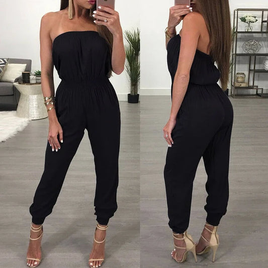 New Women Casual Off-Shoulder Wide Leg Jumpsuit Fashion Ladies Summer Sleeveless Playsuit Bodycon Party Trousers Jumpsuit