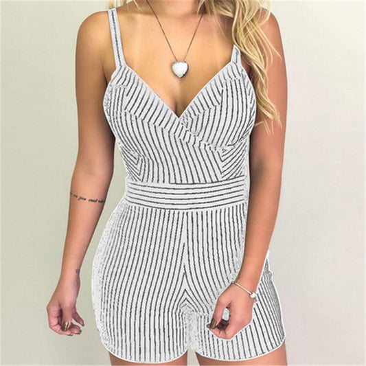 2019 New Style Fashion Sexy Ladies Women Clubwear Playsuit Party Jumpsuit Romper Stripe Casual Skinny Sleeveless Short Playsuit