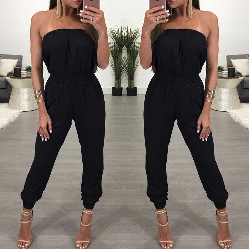 New Women Casual Off-Shoulder Wide Leg Jumpsuit Fashion Ladies Summer Sleeveless Playsuit Bodycon Party Trousers Jumpsuit