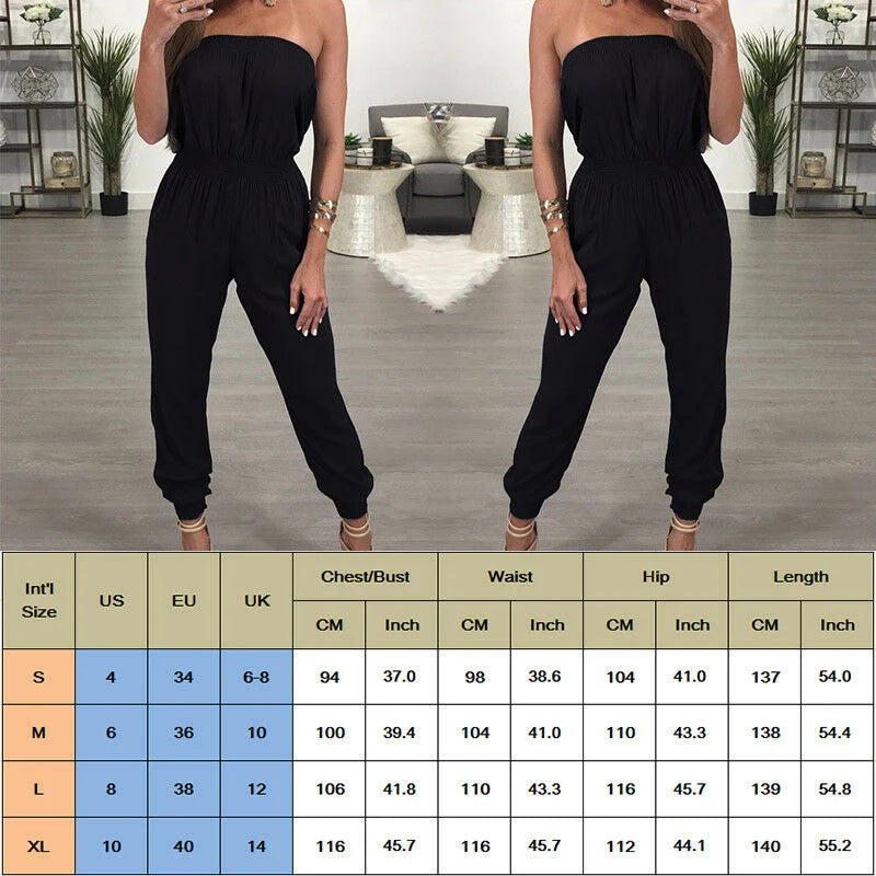 New Women Casual Off-Shoulder Wide Leg Jumpsuit Fashion Ladies Summer Sleeveless Playsuit Bodycon Party Trousers Jumpsuit