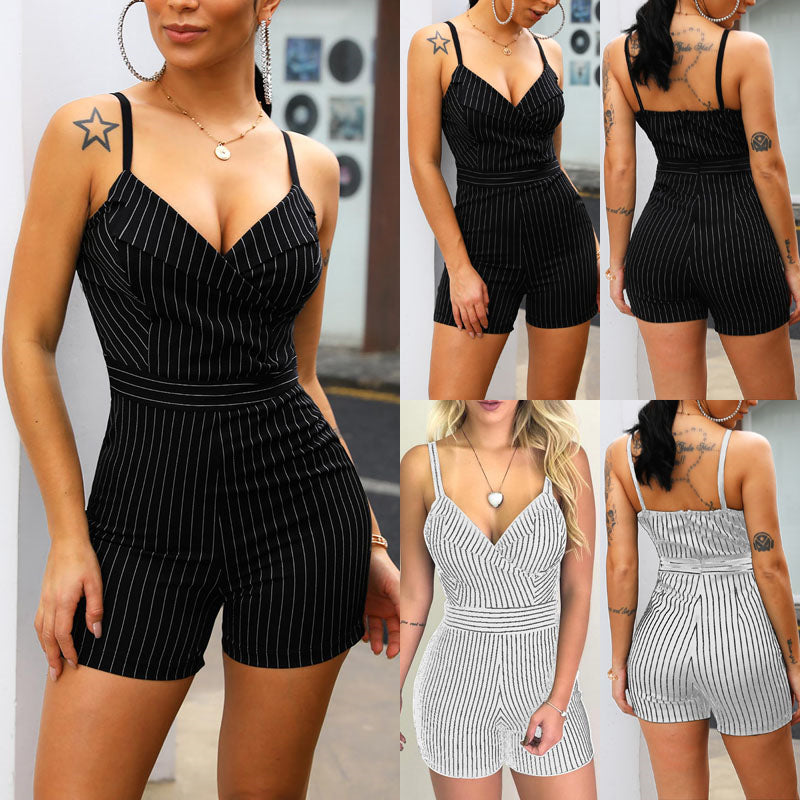 2019 New Style Fashion Sexy Ladies Women Clubwear Playsuit Party Jumpsuit Romper Stripe Casual Skinny Sleeveless Short Playsuit