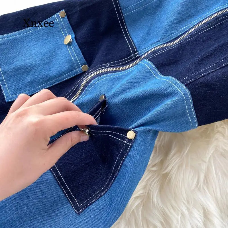 Summer Women'S Denim Stitching Fashion Jumpsuit Zipper Sleeveless Jumpsuit Suspenders Jeans Women Loose Trousers