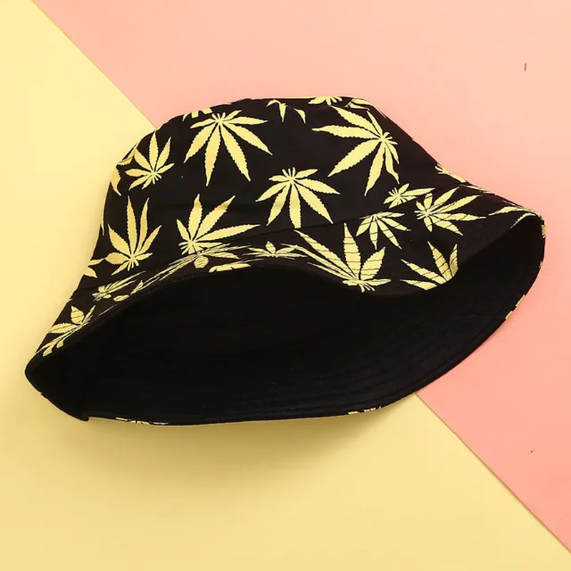 Double Side Bucket Hats Leaf Fisherman Hat Printing Basin Hat Pure Cotton Hat Outdoor Fishing Hat Tourism