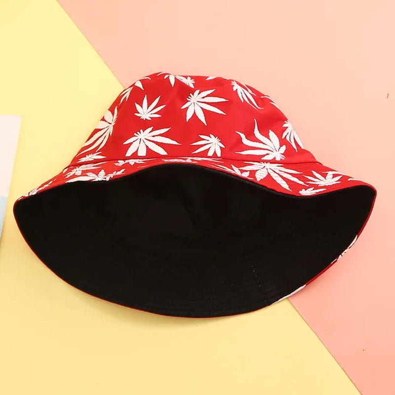 Double Side Bucket Hats Leaf Fisherman Hat Printing Basin Hat Pure Cotton Hat Outdoor Fishing Hat Tourism