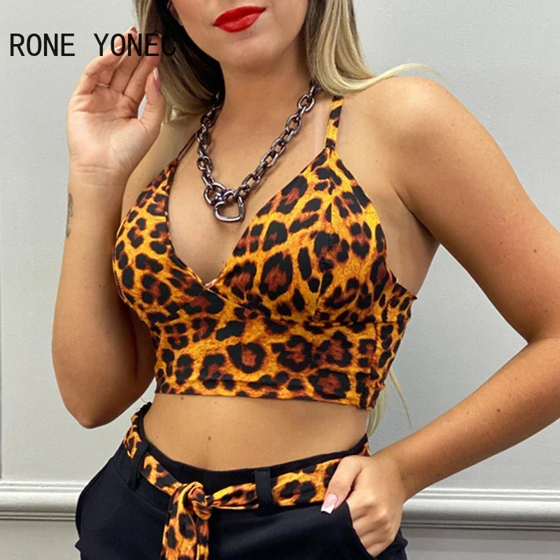 Women Two Pieces Cheetah Print Crop Top & Plain Pocket Design Shorts Set Outfit Summer Suit