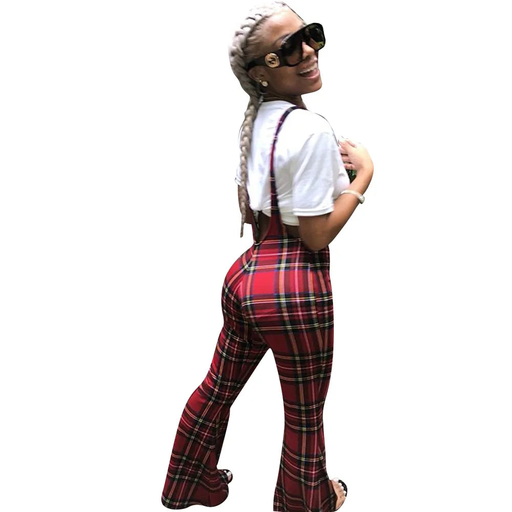 European Style Sexy Plaid Jumpsuit Summer Strap Slim Rompers Women Jumpsuit Full Length Combinaison Femme Overalls LS6151