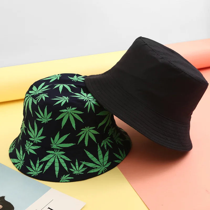 Double Side Bucket Hats Leaf Fisherman Hat Printing Basin Hat Pure Cotton Hat Outdoor Fishing Hat Tourism