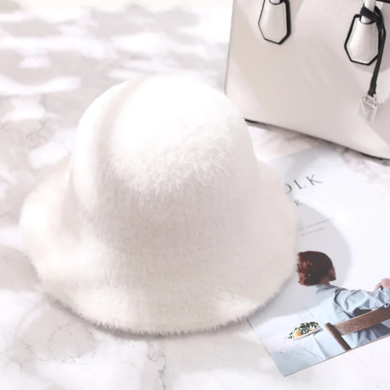 Fashion Winter Hat for Women Fur Bucket Warm Caps Dome Panama Black White Vintage Fisherman Bucket Hats Шапка Женская