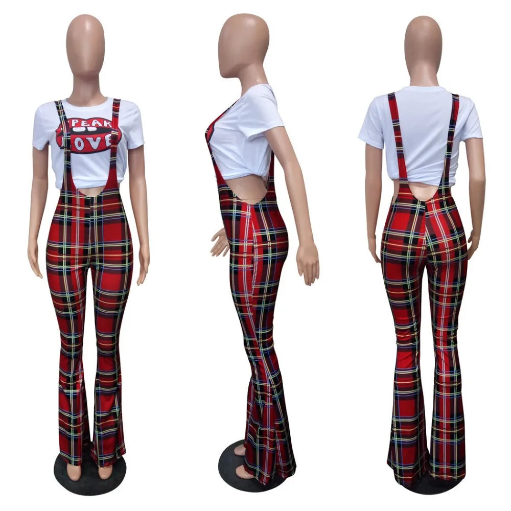 European Style Sexy Plaid Jumpsuit Summer Strap Slim Rompers Women Jumpsuit Full Length Combinaison Femme Overalls LS6151