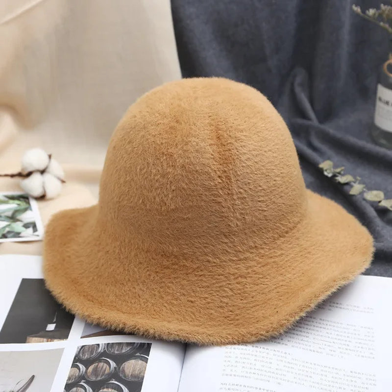 Fashion Winter Hat for Women Fur Bucket Warm Caps Dome Panama Black White Vintage Fisherman Bucket Hats Шапка Женская