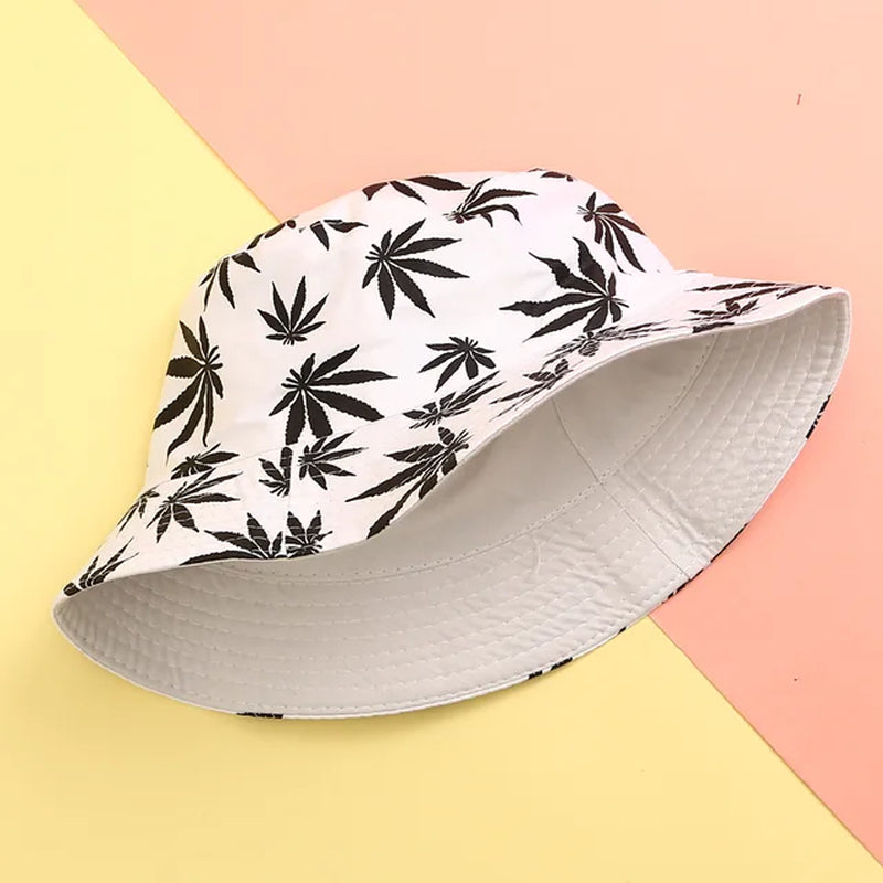 Double Side Bucket Hats Leaf Fisherman Hat Printing Basin Hat Pure Cotton Hat Outdoor Fishing Hat Tourism